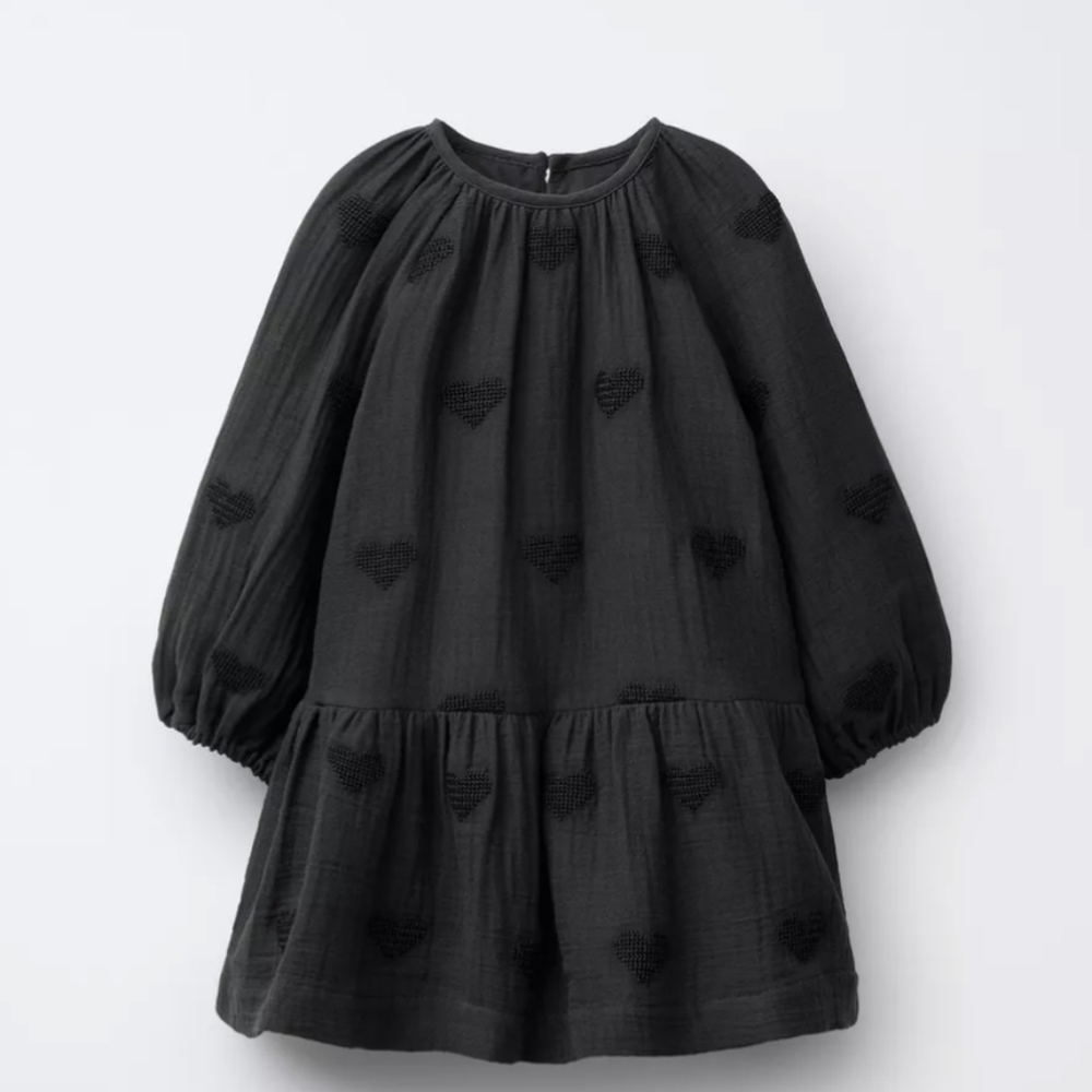 Zara Black Heart Pattern Kids Dress Size 4 Nwt
